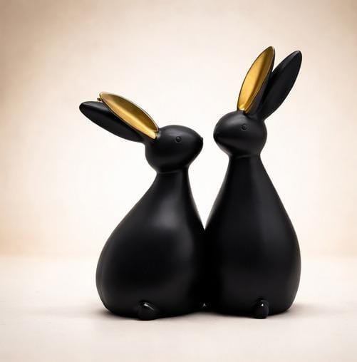 Modern Black & Gold Rabbit Figurines Set – Luxury Ceramic Bunny Sculpture for Home Decor, Living Room, Office & Gift