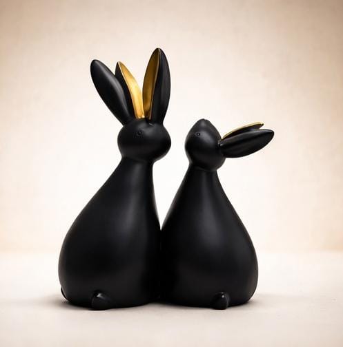 Modern Black & Gold Rabbit Figurines Set – Luxury Ceramic Bunny Sculpture for Home Decor, Living Room, Office & Gift