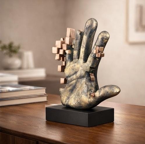 abstract hand sculpture geometric cubes modern luxury home decor showpiece India abstract hand sculpture home decor India