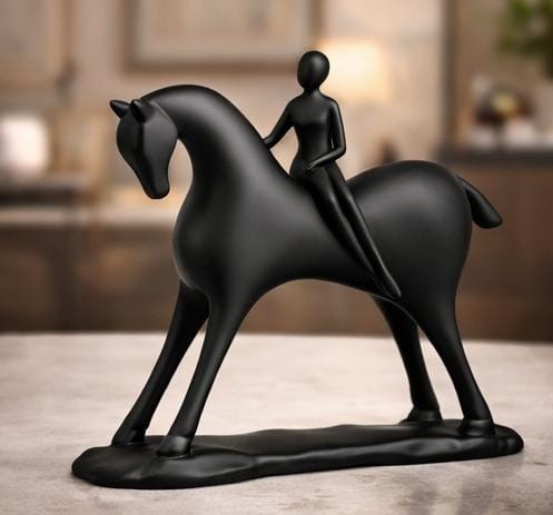 Minimalist Black Horse and Rider Sculpture – Modern Equestrian Home Decor Figurine