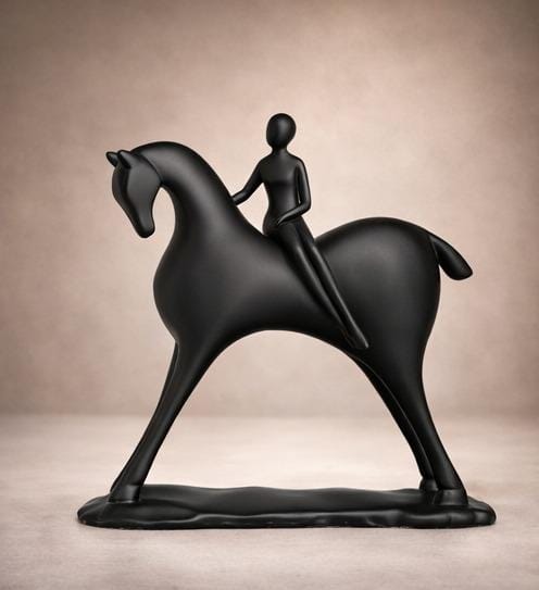 Minimalist Black Horse and Rider Sculpture – Modern Equestrian Home Decor Figurine