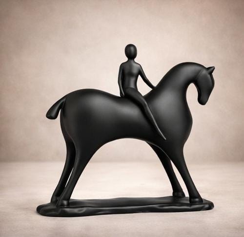 Minimalist Black Horse and Rider Sculpture – Modern Equestrian Home Decor Figurine