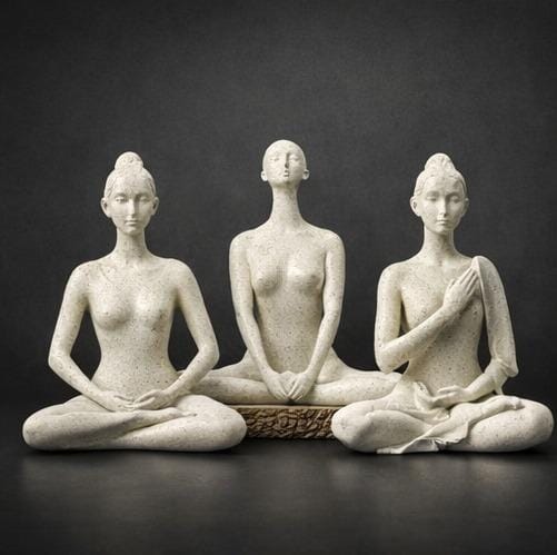 Serene Yoga Woman Figurines (Set of 3) – Handcrafted Stone-Style Meditation Sculptures for Elegant Home Decor