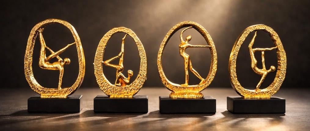 Luxury Gold Abstract Dancer Statues Set of 4 – Contemporary Art Showpiece for Living Room & Office