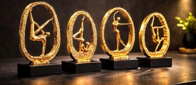Luxury Gold Abstract Dancer Statues Set of 4 – Contemporary Art Showpiece for Living Room & Office