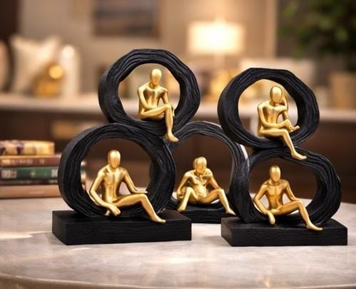 abstract thinker sculpture set gold human figurines black frame modern home decor office India Abstract thinker sculpture set for home decor India