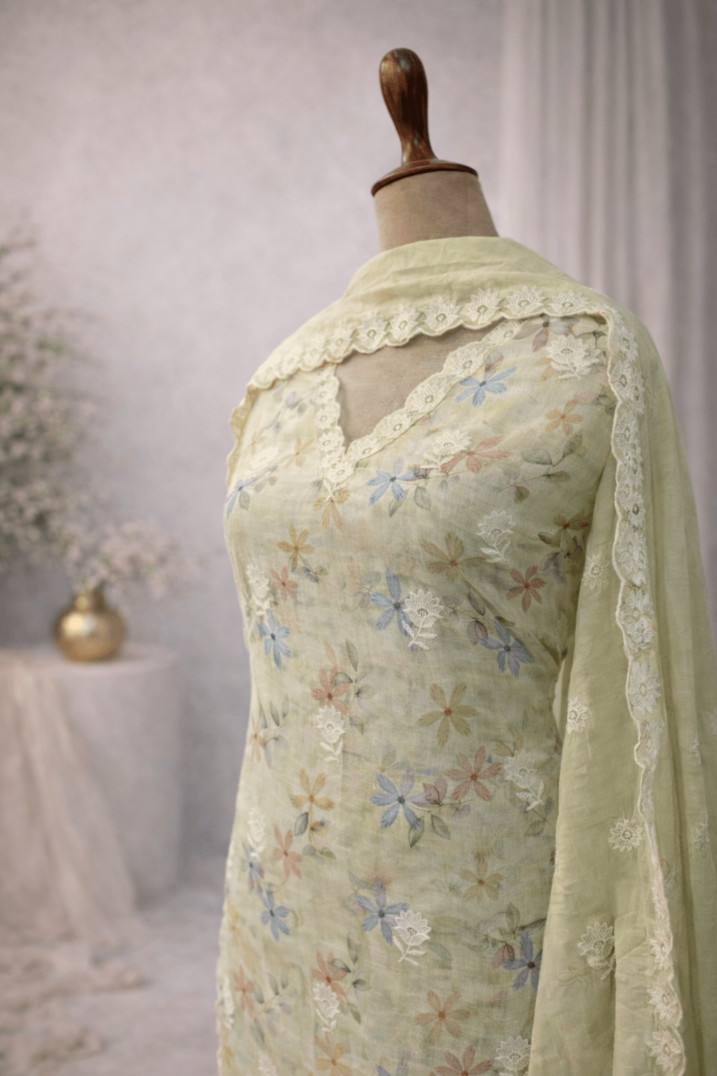 pastel green floral suit set women India summer ethnic wear