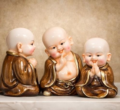 Set of 3 Smiling Monk Figurines – Handcrafted Porcelain Buddha Statues for Home Decor, Feng Shui & Gift Display