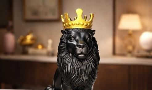 king lion statue with golden crown luxury lion sculpture home office decor India Luxury home decor