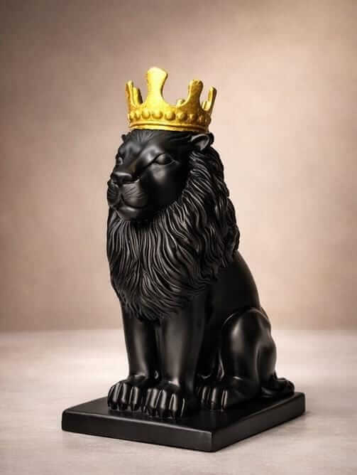 king lion statue with golden crown luxury lion sculpture home office decor India Luxury home decor