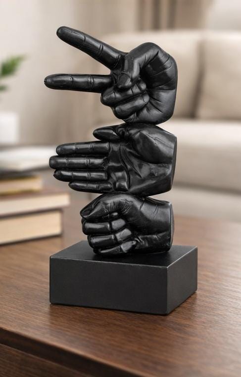 Contemporary Hand Gesture Sculpture in Matte Black – Tabletop Art Statue