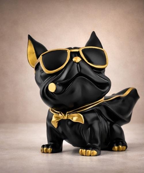 Luxury Superhero French Bulldog Figurine – Black & Gold Dog Statue Home Decor Ornament