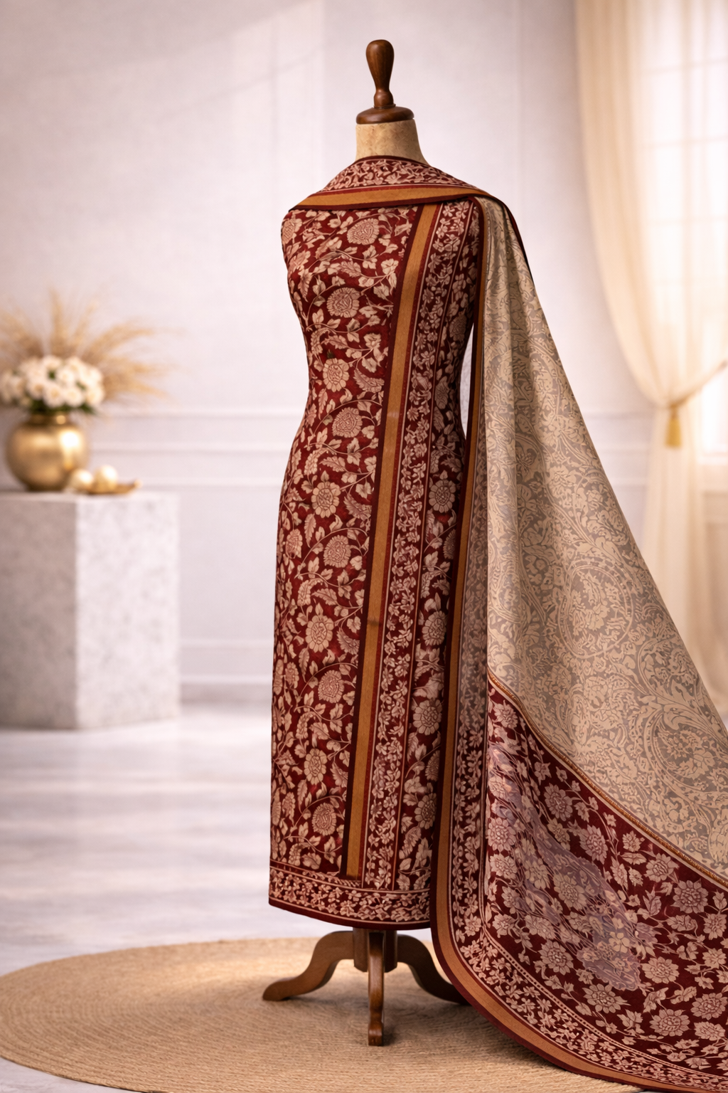 premium ethnic suit set India bridal wear maroon gold embroidered suit set