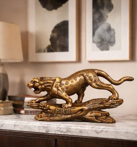 Premium Golden Leopard Statue – Feng Shui Wealth & Protection Decor for Home & Office
