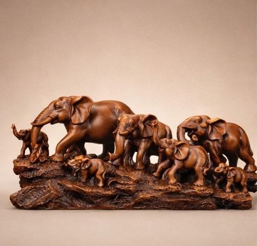 Elephant Family Showpiece – Symbol of Strength, Unity & Good Luck for Home Decor