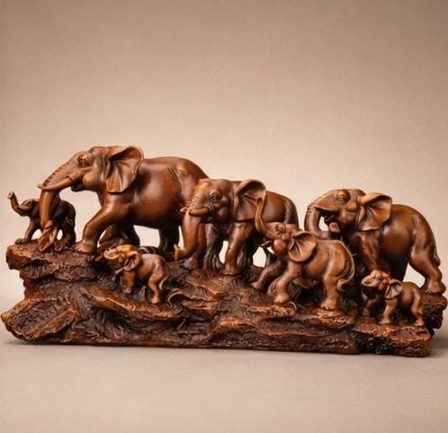 Elephant Family Showpiece – Symbol of Strength, Unity & Good Luck for Home Decor