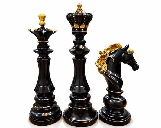 Luxury Black & Gold Chess Pieces Set – Premium Resin King, Queen & Knight Figurines for Home Decor & Gift
