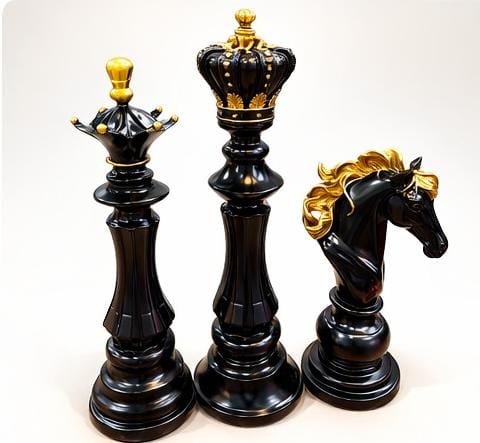 Luxury Black & Gold Chess Pieces Set – Premium Resin King, Queen & Knight Figurines for Home Decor & Gift