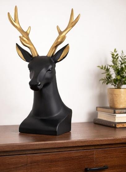 black gold deer head showpiece luxury stag figurine home decor living room office India black gold deer head showpiece for home decor India
