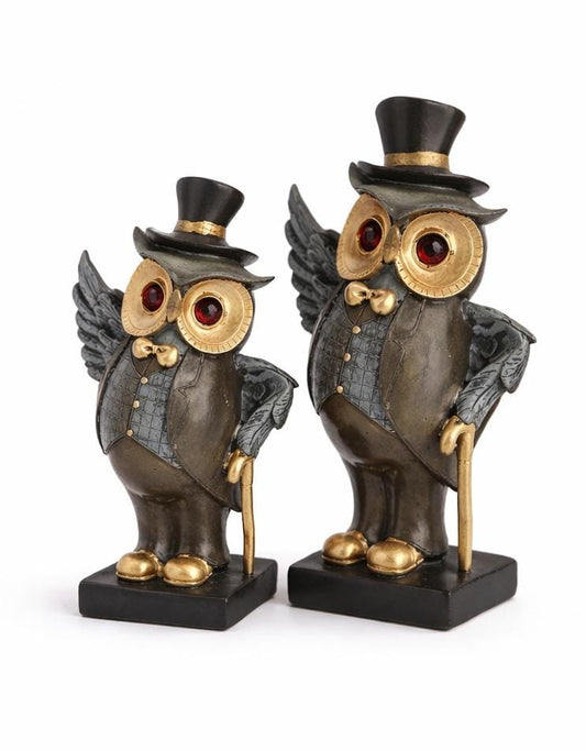Luxury Owl Couple Showpiece – Decorative Black & Gold Owl Figurines for Home & Office Decor