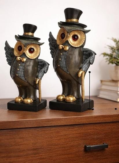 Luxury Owl Couple Showpiece – Decorative Black & Gold Owl Figurines for Home & Office Decor