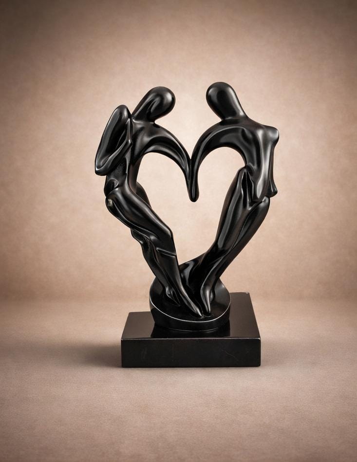 Abstract Couple Heart Sculpture – Modern Romantic Home Decor Showpiece