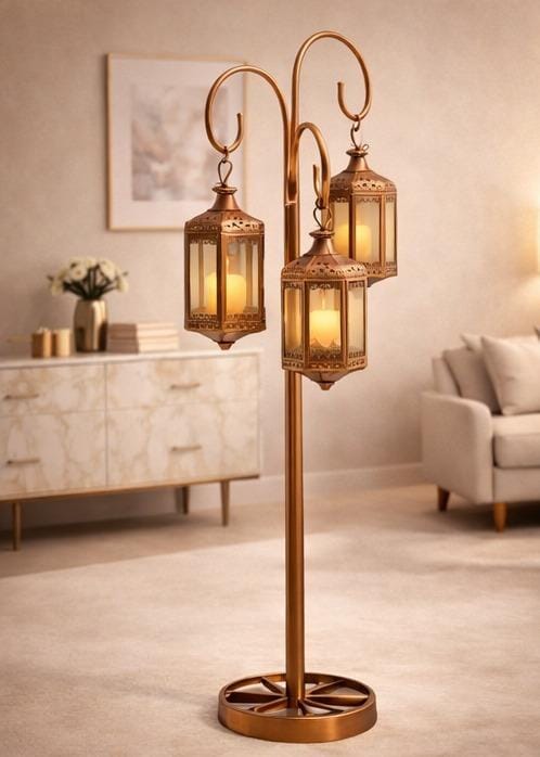 vintage triple hanging lantern floor lamp metal candle holder stand home decor festive lighting India