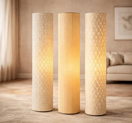 set of 3 decorative cylindrical floor lamps modern ambient lighting living room bedroom India decorative floor lamps set for living room India