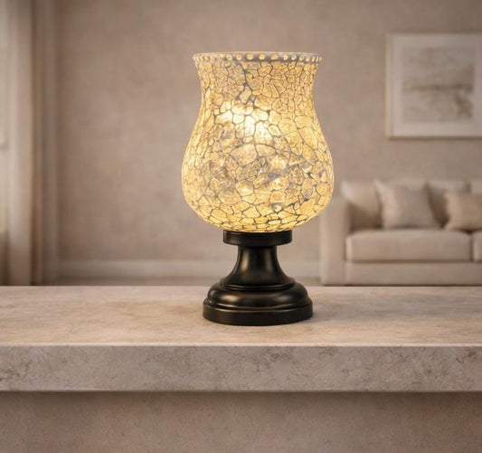 Handcrafted Mosaic Glass Table Lamp with Black Base – Warm Ambient Decorative Bedside & Living Room Light