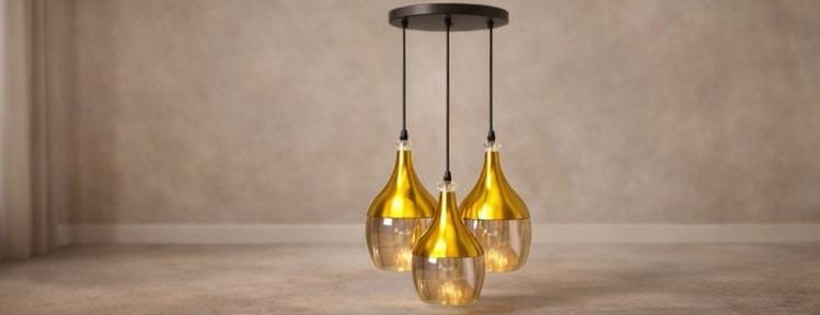 Modern Gold Glass Triple Pendant Light | Luxury Hanging Ceiling Lamp for Living Room & Dining Area