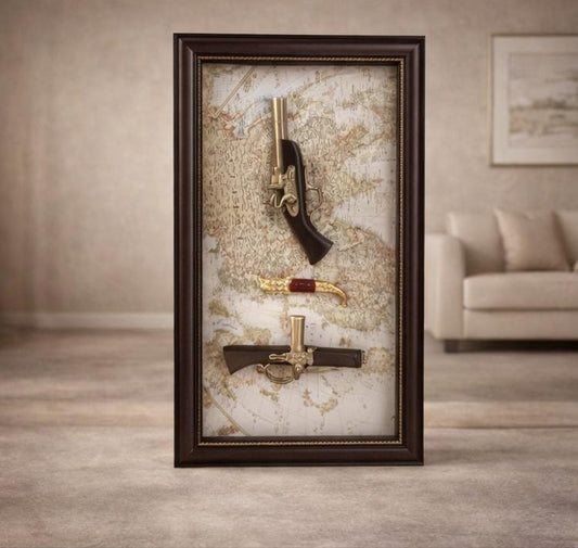 Vintage Flintlock Pistol Wall Art Frame – Antique Style Weapon Décor for Living Room & Study