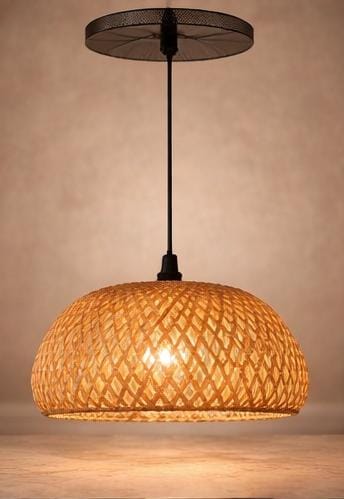 Handwoven Bamboo Pendant Light – Natural Rattan Hanging Ceiling Lamp for Living Room & Dining Area