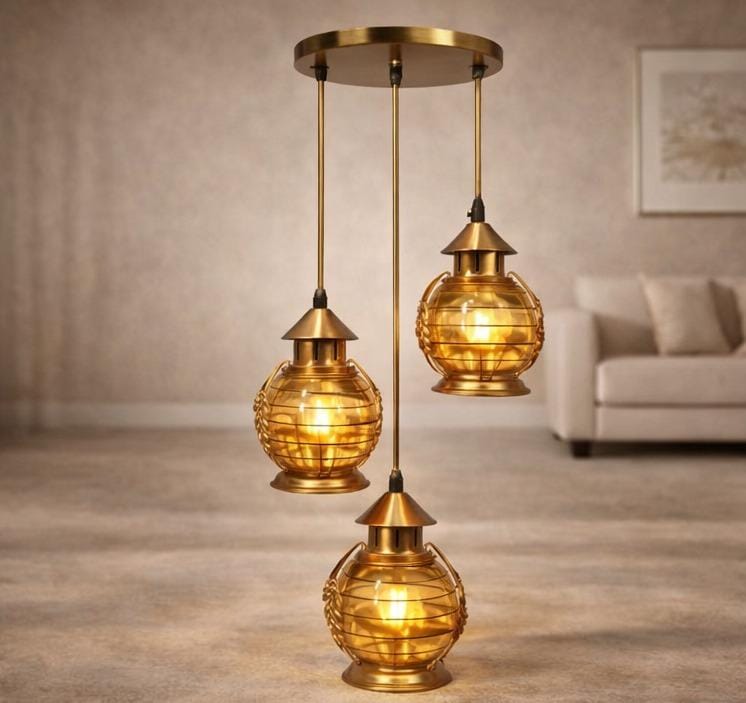 Antique 3-Light Hanging Lantern Pendant – Decorative Ceiling Chandelier for Living Room & Dining Area