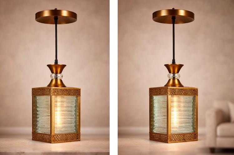 Antique Square Lantern Pendant Light with Textured Glass – Vintage Hanging Ceiling Lamp for Living Room & Dining Area