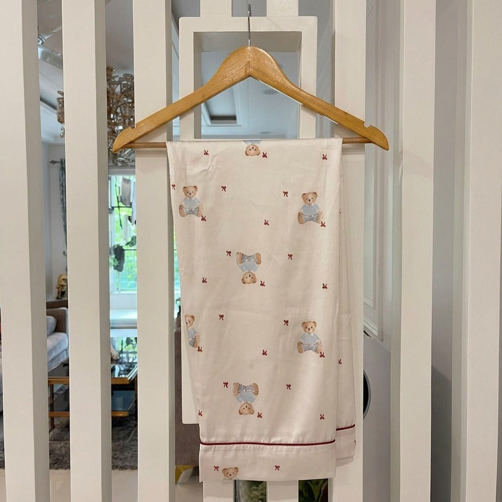 Women’s Ivory Teddy Bear Printed Button-Down Nightwear Set