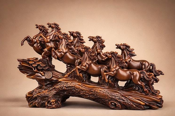 Eight Running Horses Showpiece – Feng Shui Prosperity & Growth Symbol for Home