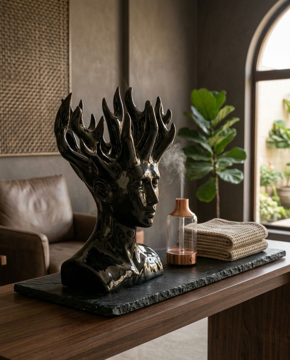 Modern Fire Lady Face Sculpture -Handcrafted Modern Home Decor