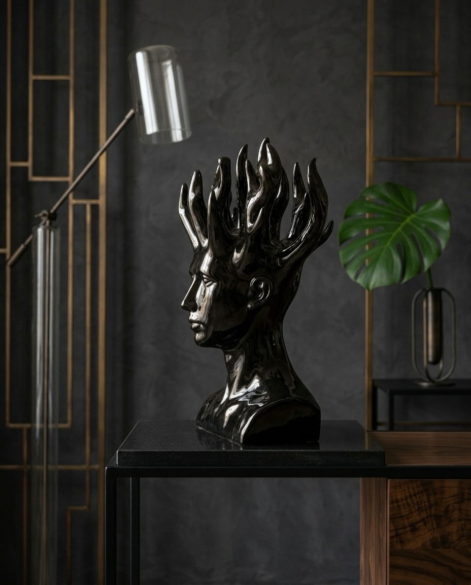 Modern Fire Lady Face Sculpture -Handcrafted Modern Home Decor