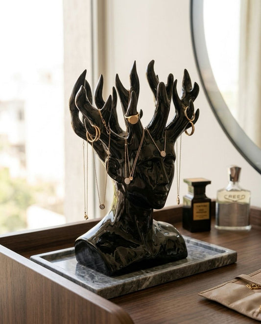 Modern Fire Lady Face Sculpture -Handcrafted Modern Home Decor