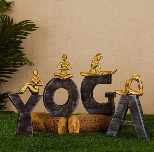 Yoga Pose Letter Sculpture – Gold Meditation Figurines “YOGA” Home Decor Showpiece