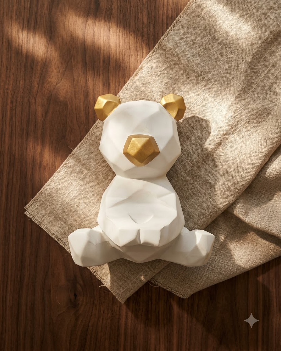 White Gold Bear Showpiece for Home Decor
