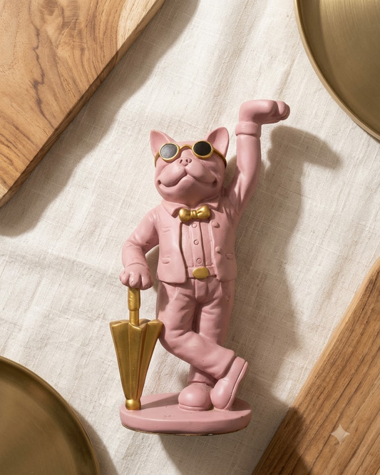 Pink Cat Showpiece with Umbrella for Home Decor