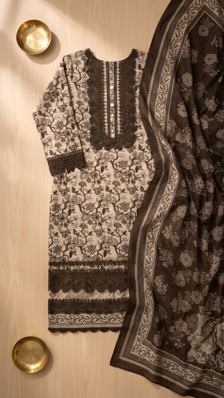 brown floral cotton suit set