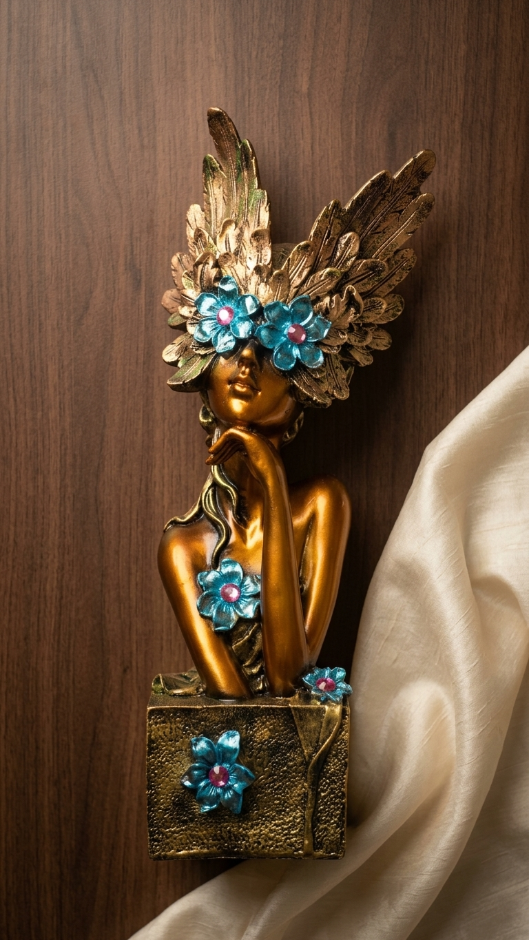 Handcrafted Lady Face Flower Sculpture – Premium Artistic Resin Showpiece for Home Decor