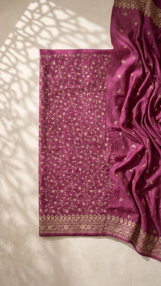 elegant magenta embroidered suit set
