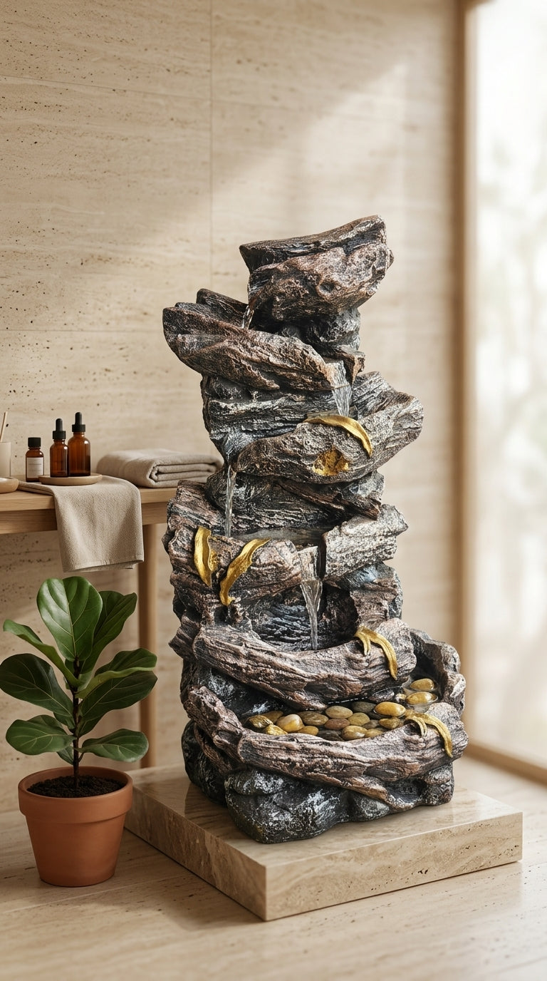 Handcrafted Rock Cascade Indoor Water Fountain