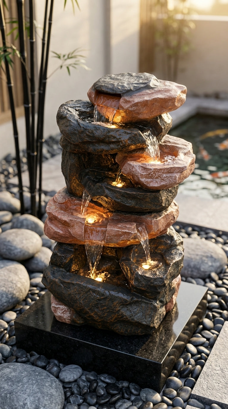 Handcrafted Natural Rock Cascading Water Fountain