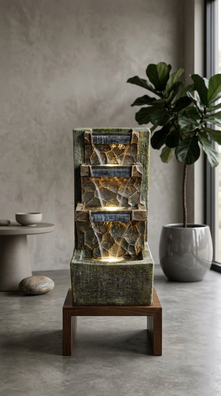 Handcrafted Modern Indoor Cascading Water Fountain