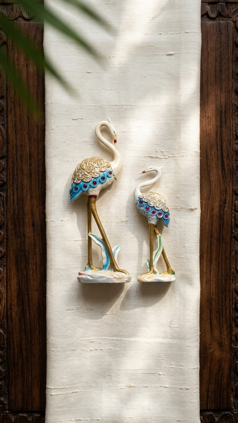 Handcrafted Crane Bird Showpiece Set – Premium Decorative Metal Sculpture for Home Decor & Gifting