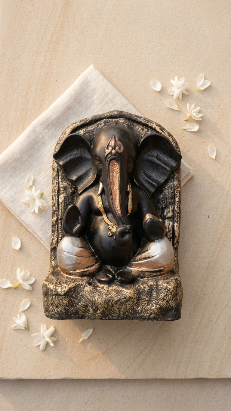 Handcrafted Black Ganesha Idol for Home Decor & Pooja | Premium Made in India Decorative Ganesh Statue